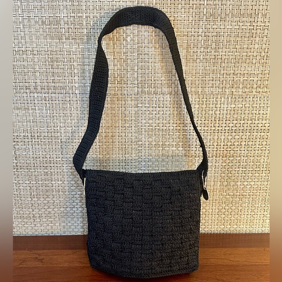 🌟HP🌟VTG 2000 Y2K The Sak Black Basket Weave Messenger Style Shoulder Bag - Picture 5 of 15